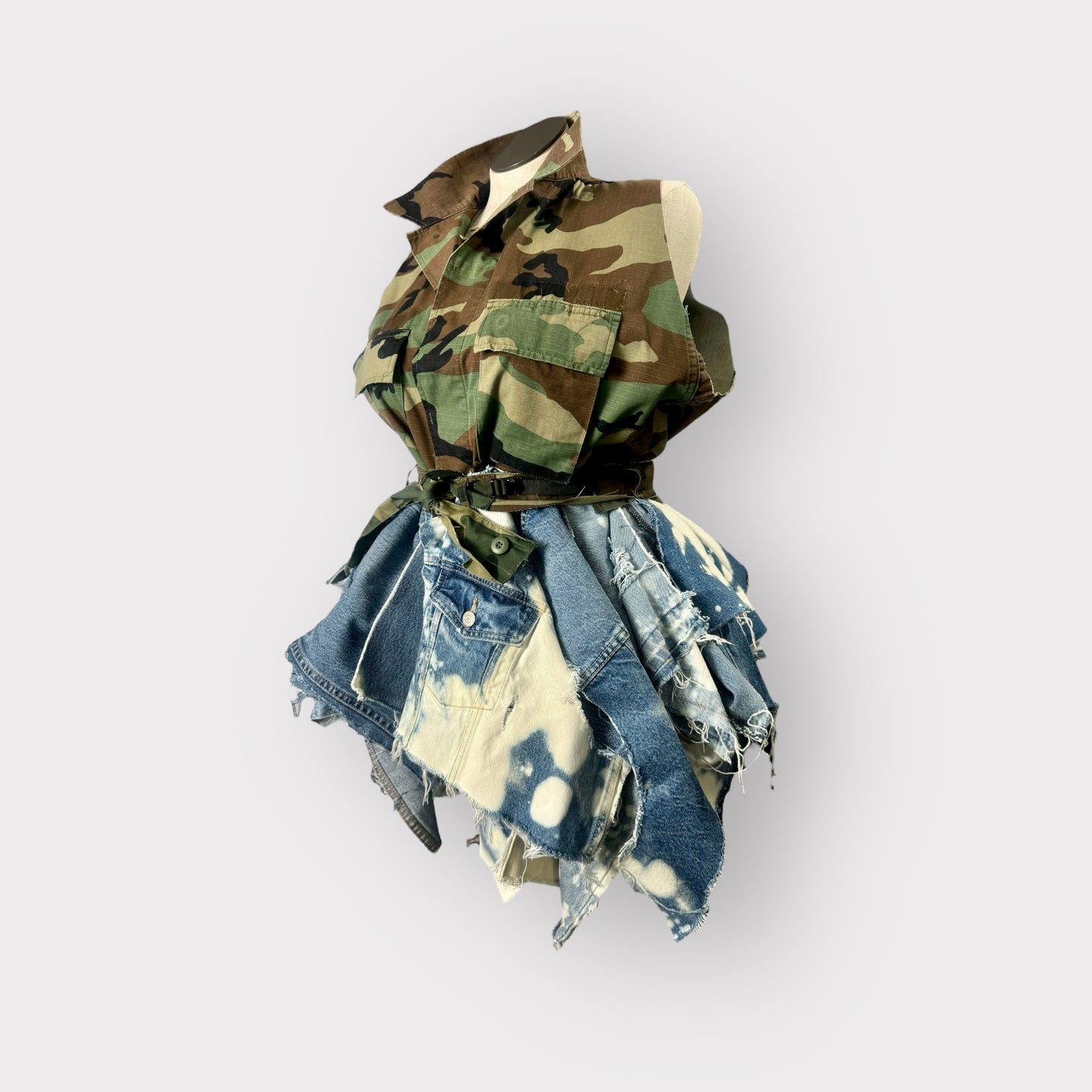 Mixed Camo n Denim Peplum