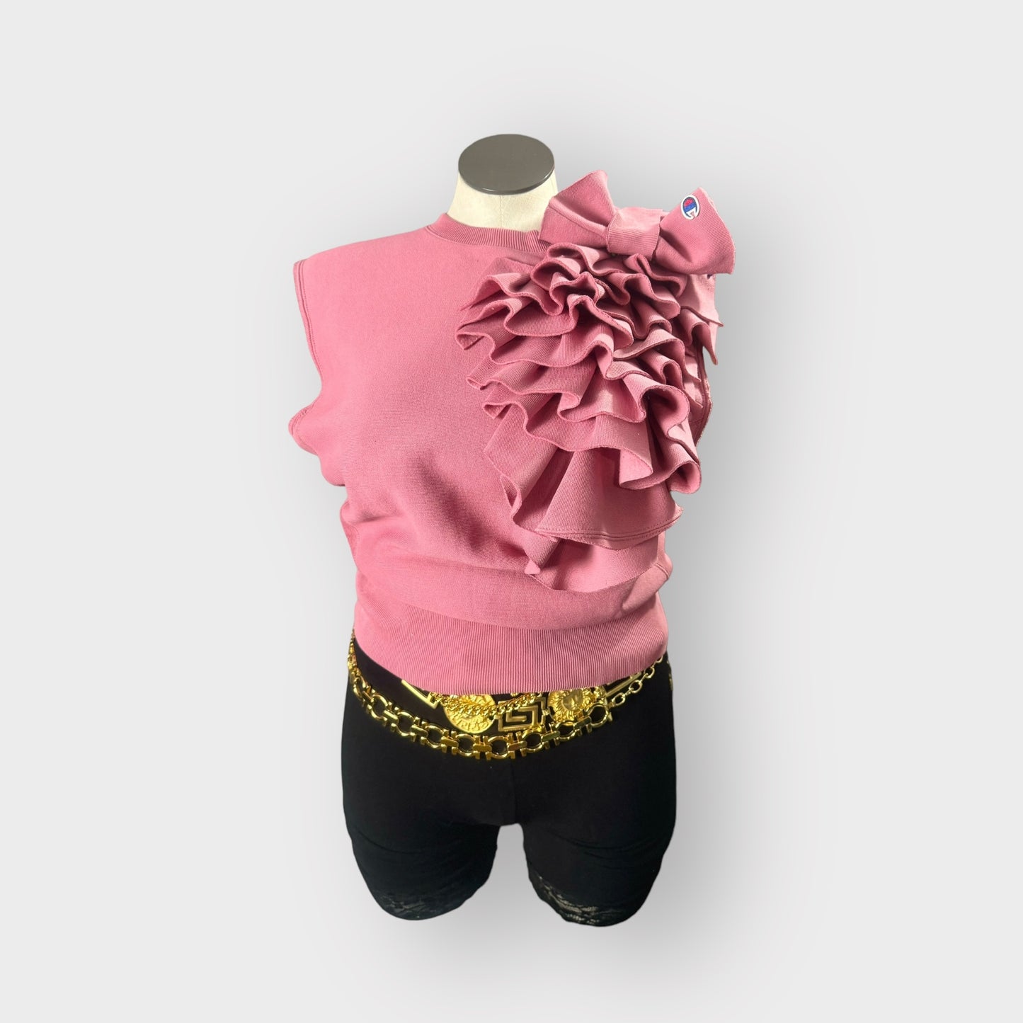 Bubblegum Pink Asym. Ruffle Crewneck