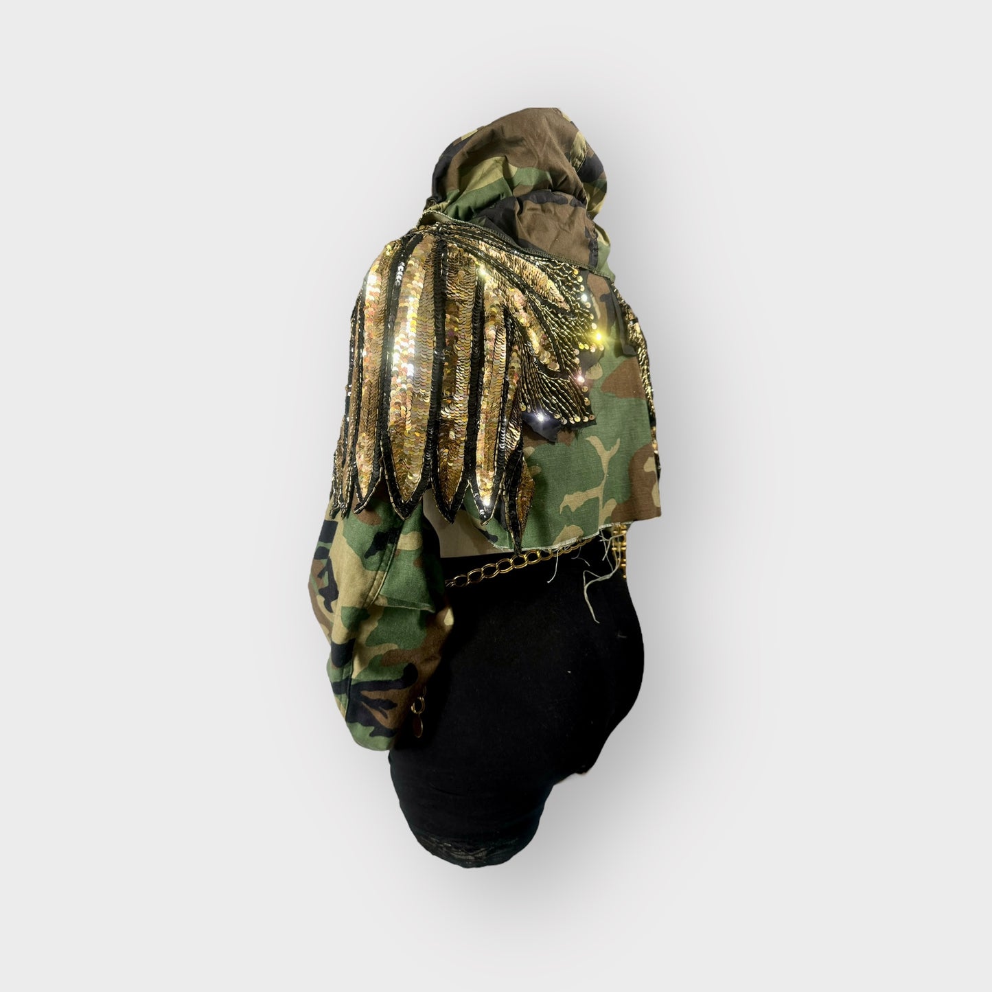 Camo Badd Cropped Sequin Hooded Jacket