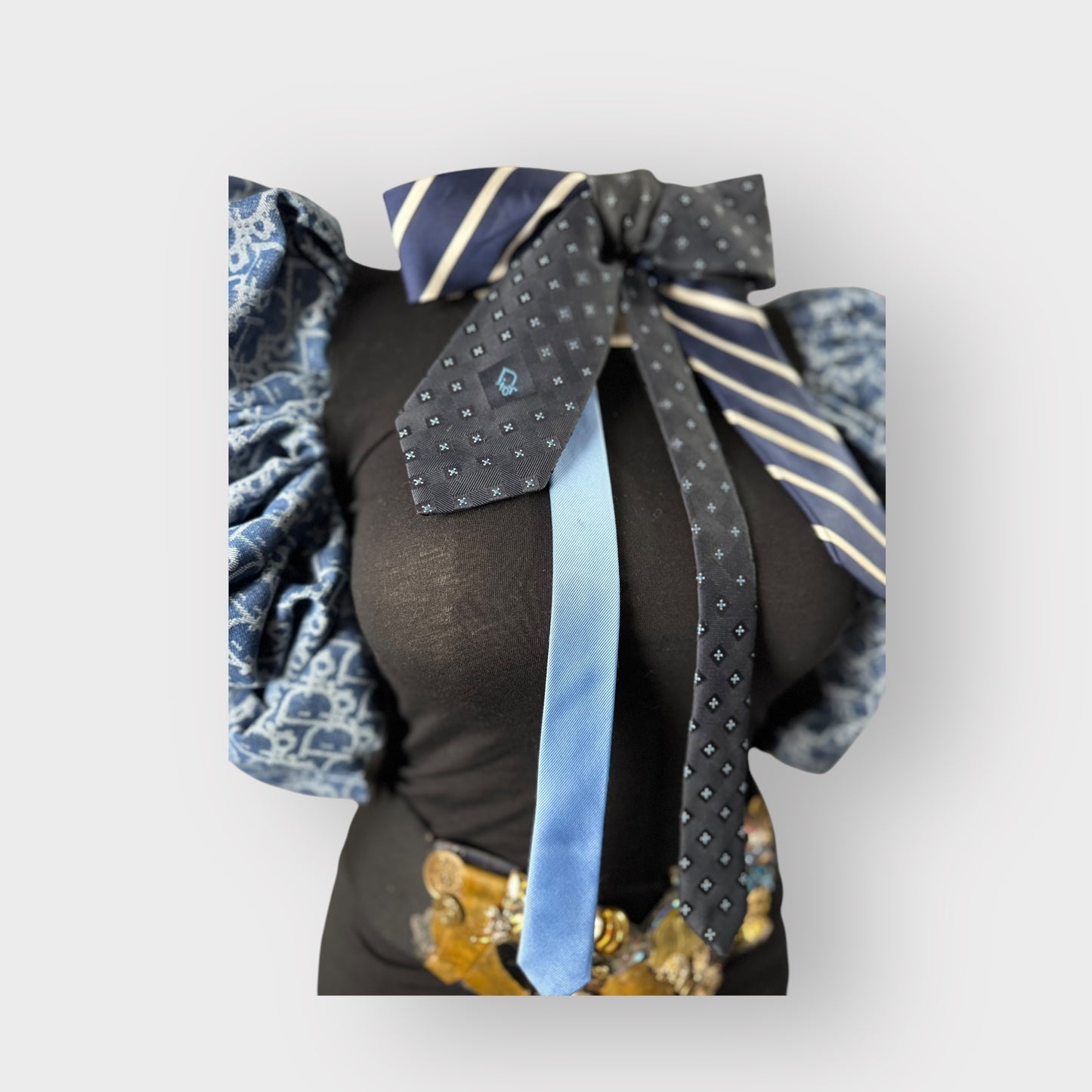 Deluxe Edition Denim Handmade Tee with Ribbon Bow Tie