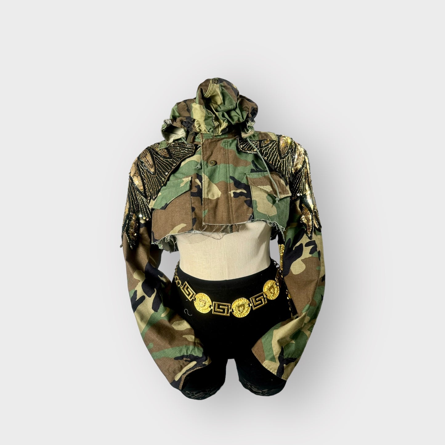 Camo Badd Cropped Sequin Hooded Jacket