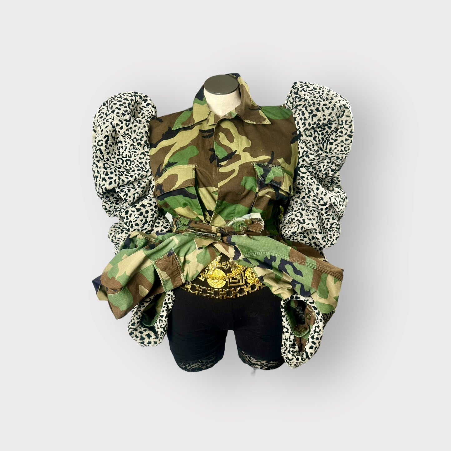 Snow Leopard Couture Sleeve Camo Peplum