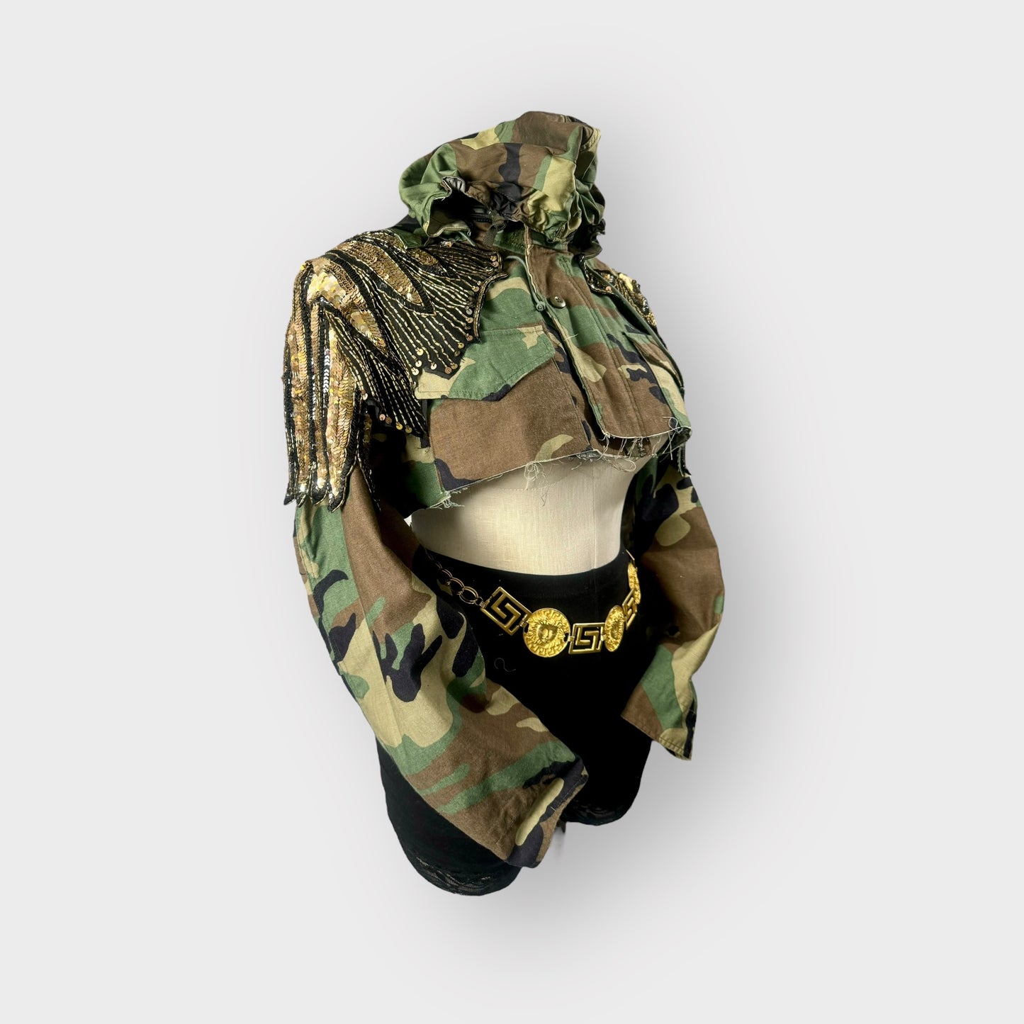 Camo Badd Cropped Sequin Hooded Jacket