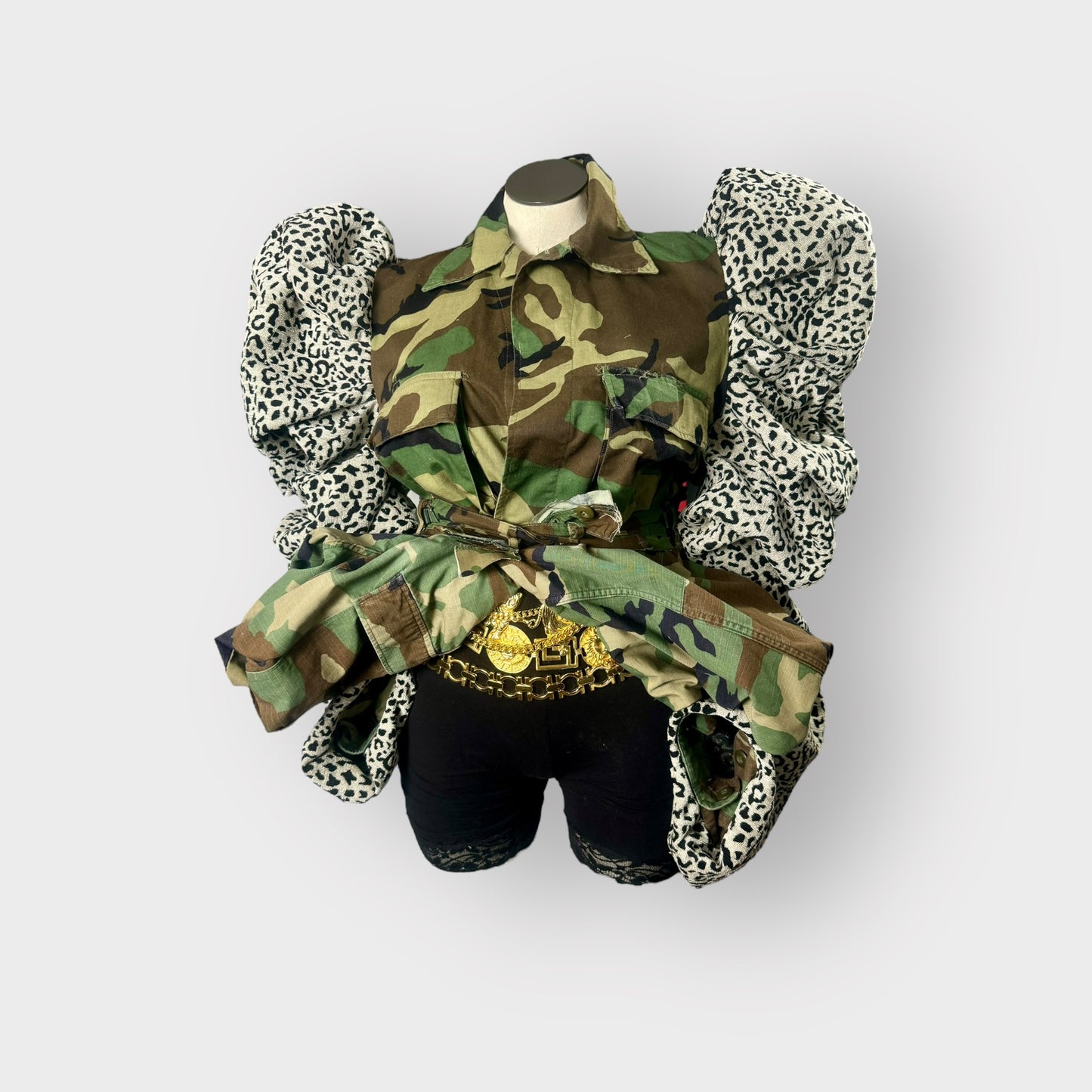 Snow Leopard Couture Sleeve Camo Peplum