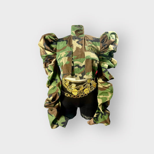 Camo Ripple Couture Sleeve Crop Jacket