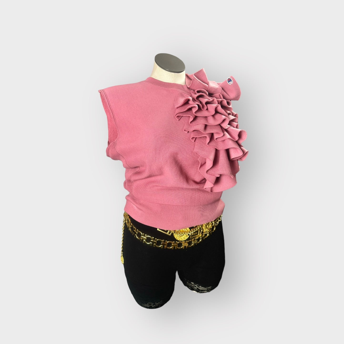 Bubblegum Pink Asym. Ruffle Crewneck