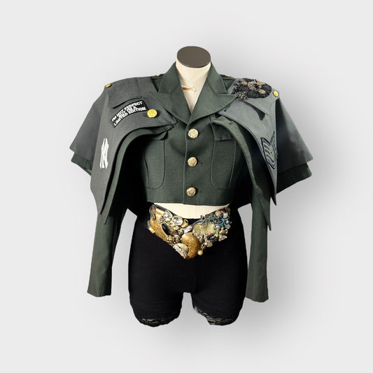 Military Couture Cropped Cape Jacket