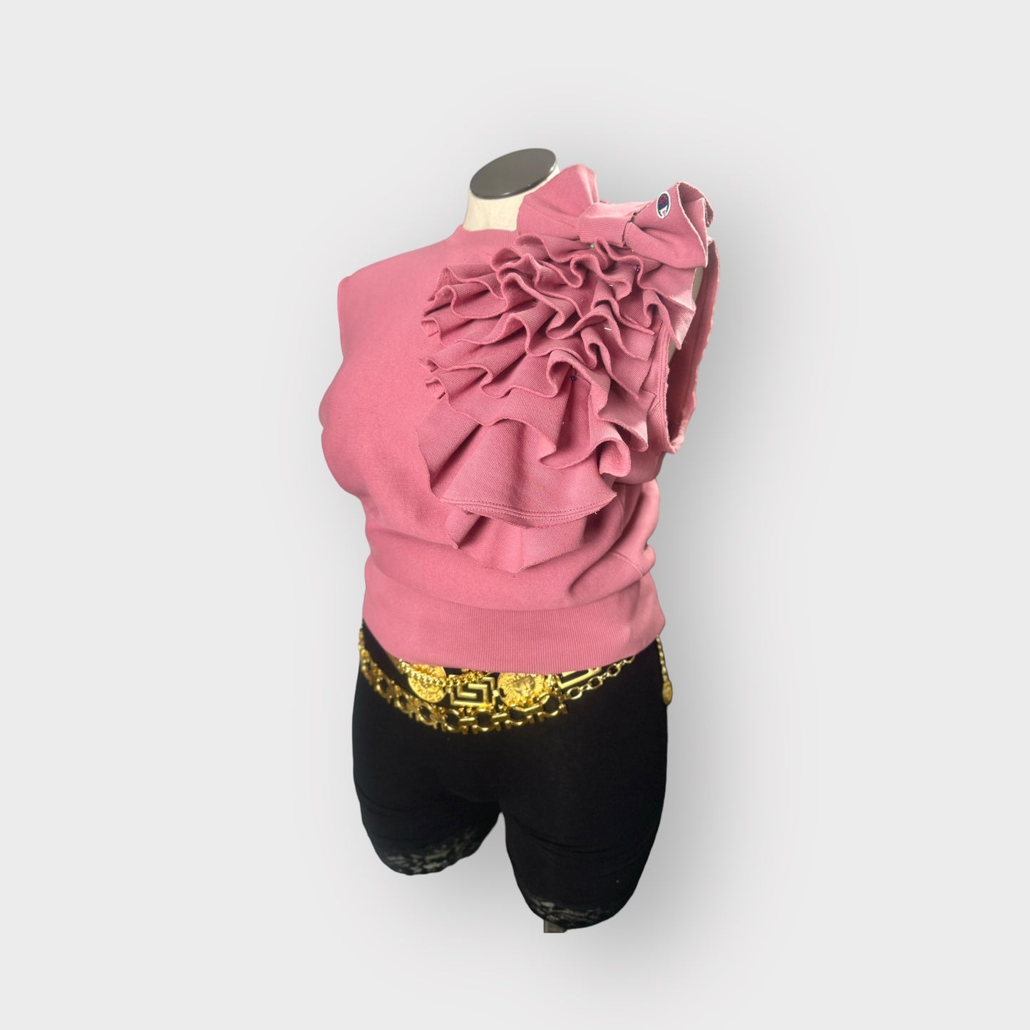 Bubblegum Pink Asym. Ruffle Crewneck