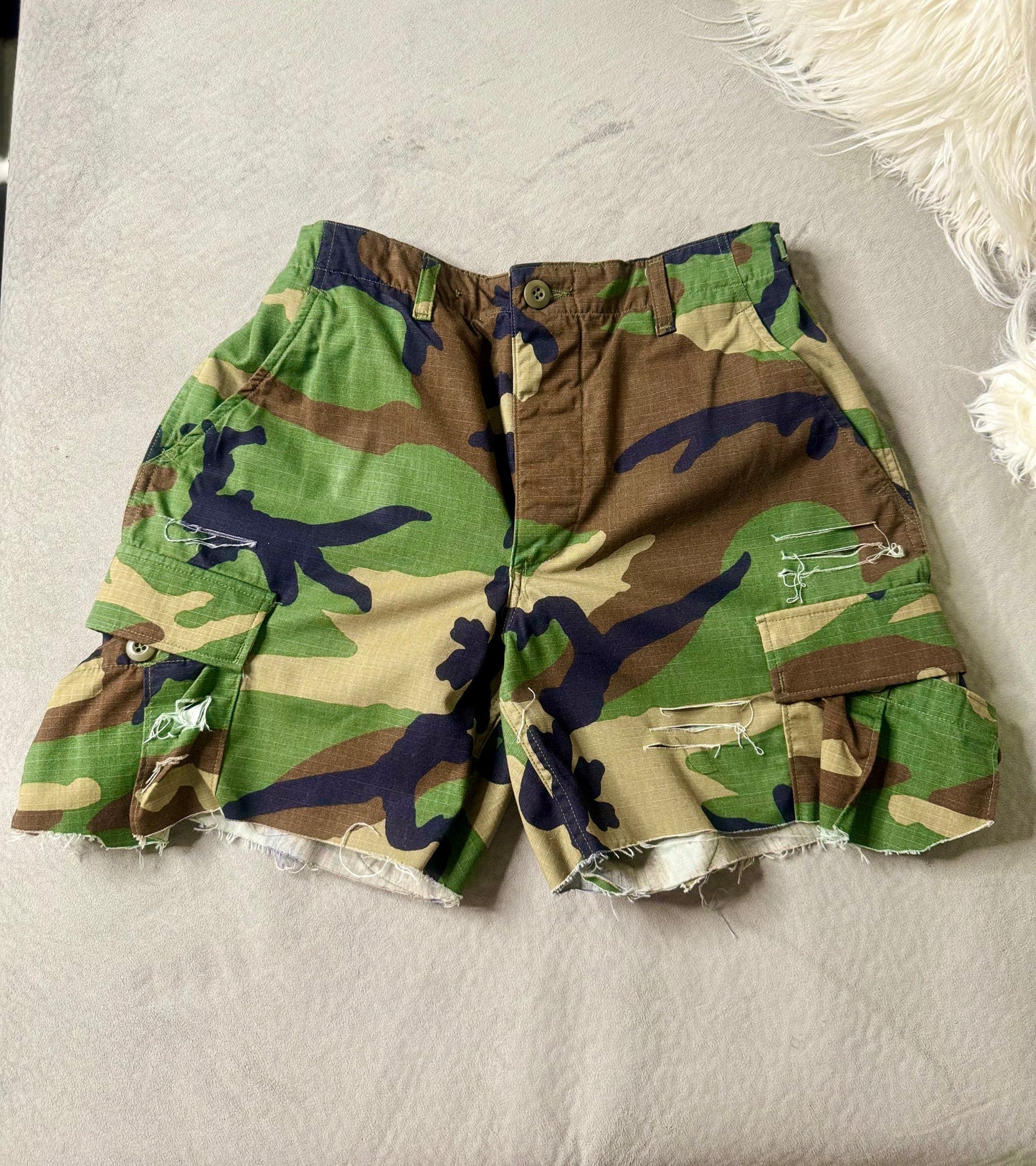 Distressed Camo Shorts