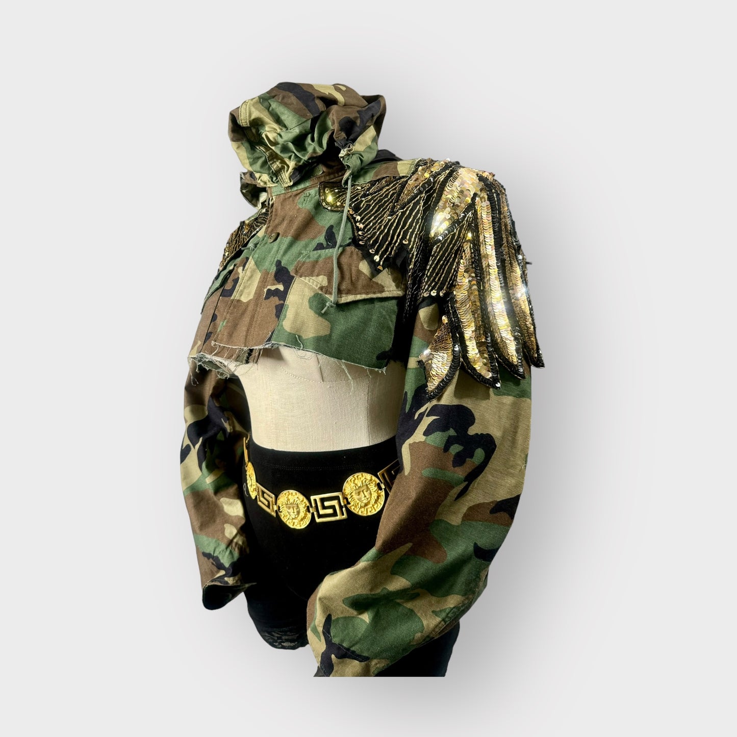 Camo Badd Cropped Sequin Hooded Jacket