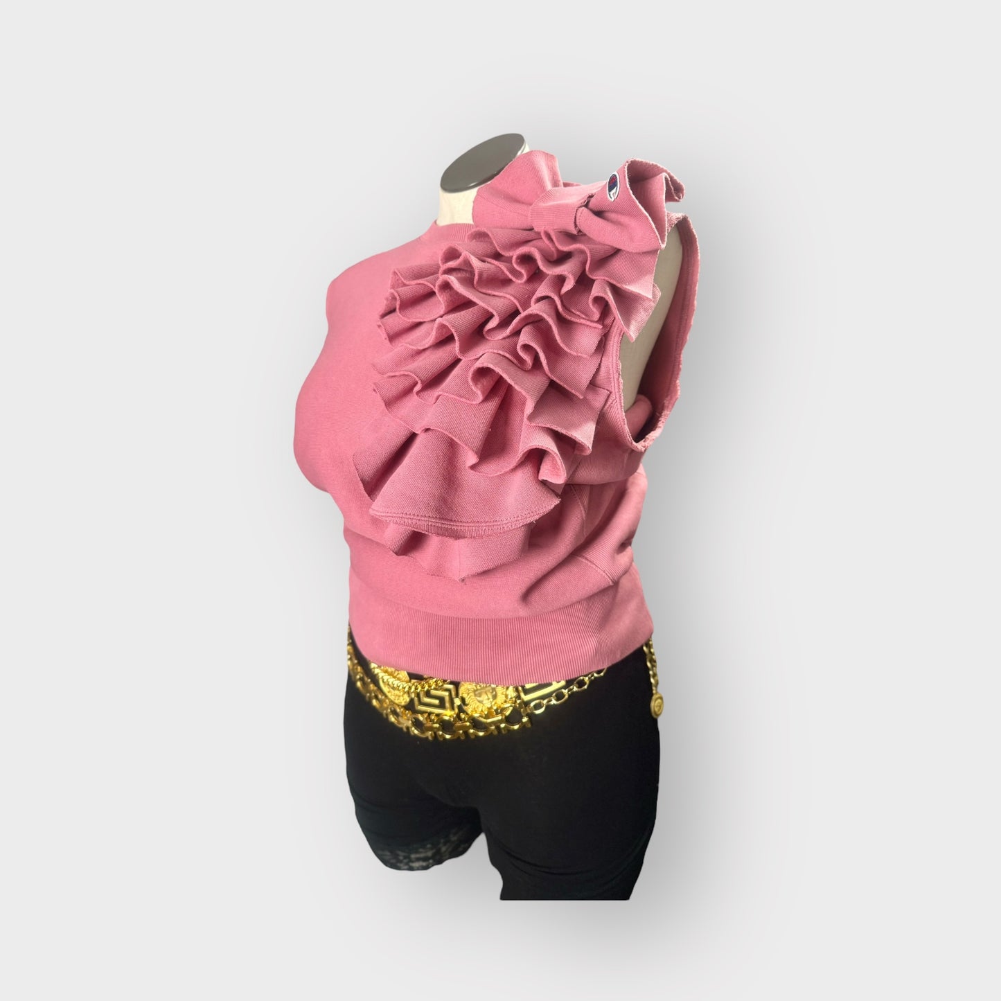 Bubblegum Pink Asym. Ruffle Crewneck