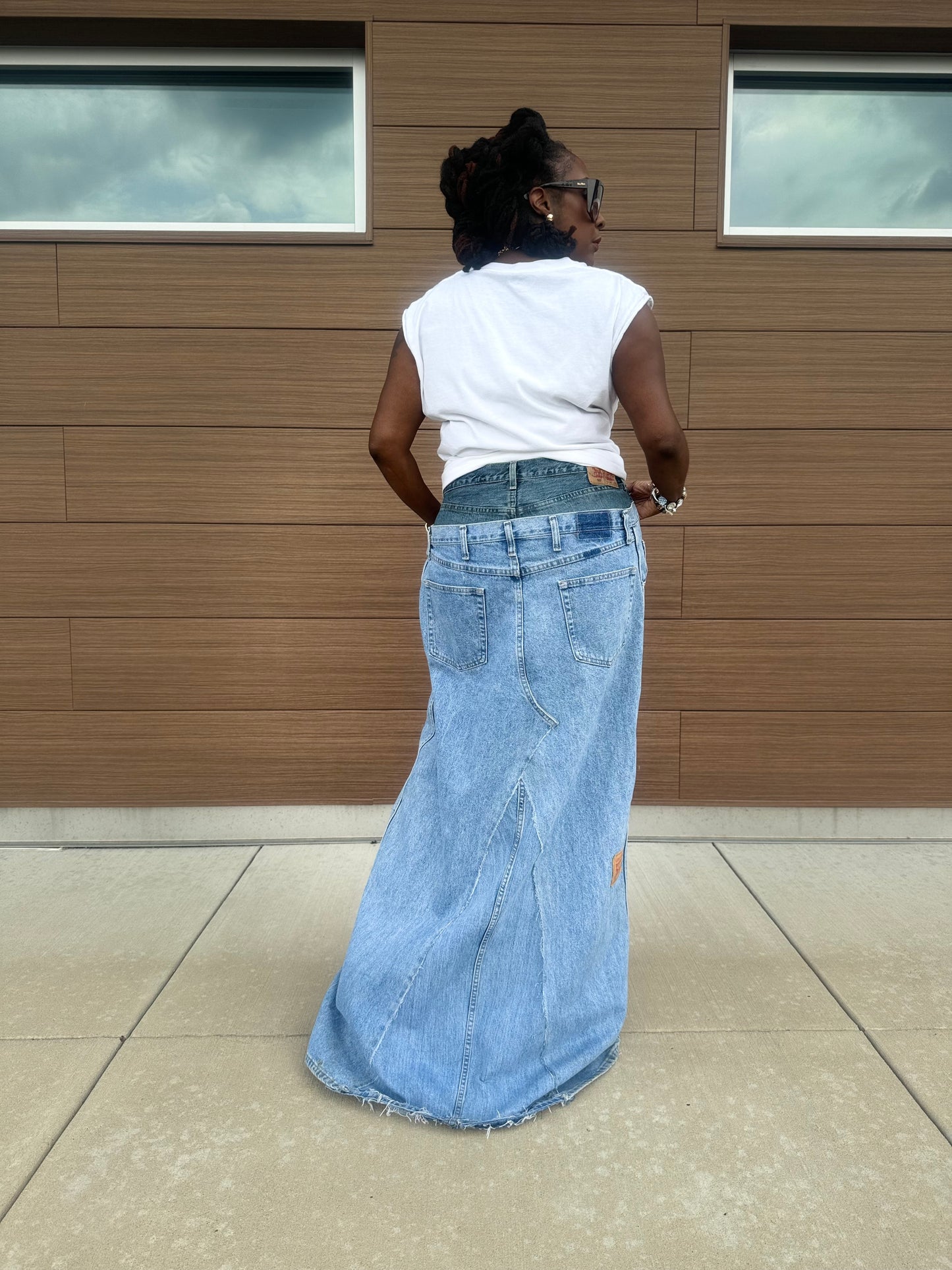 Avant-garde Couture Jeans with Fishtail Train