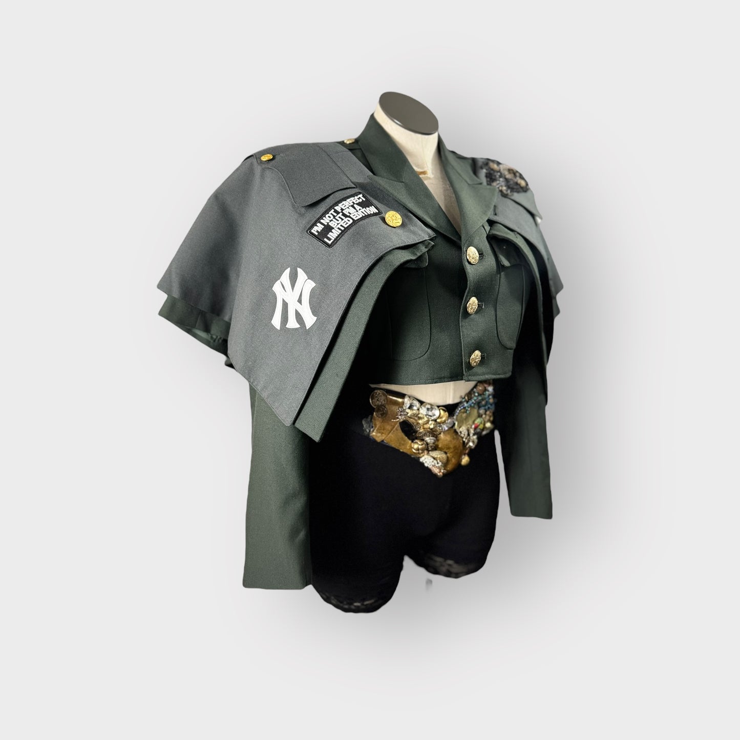 Military Couture Cropped Cape Jacket