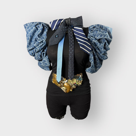 Deluxe Edition Denim Handmade Tee with Ribbon Bow Tie