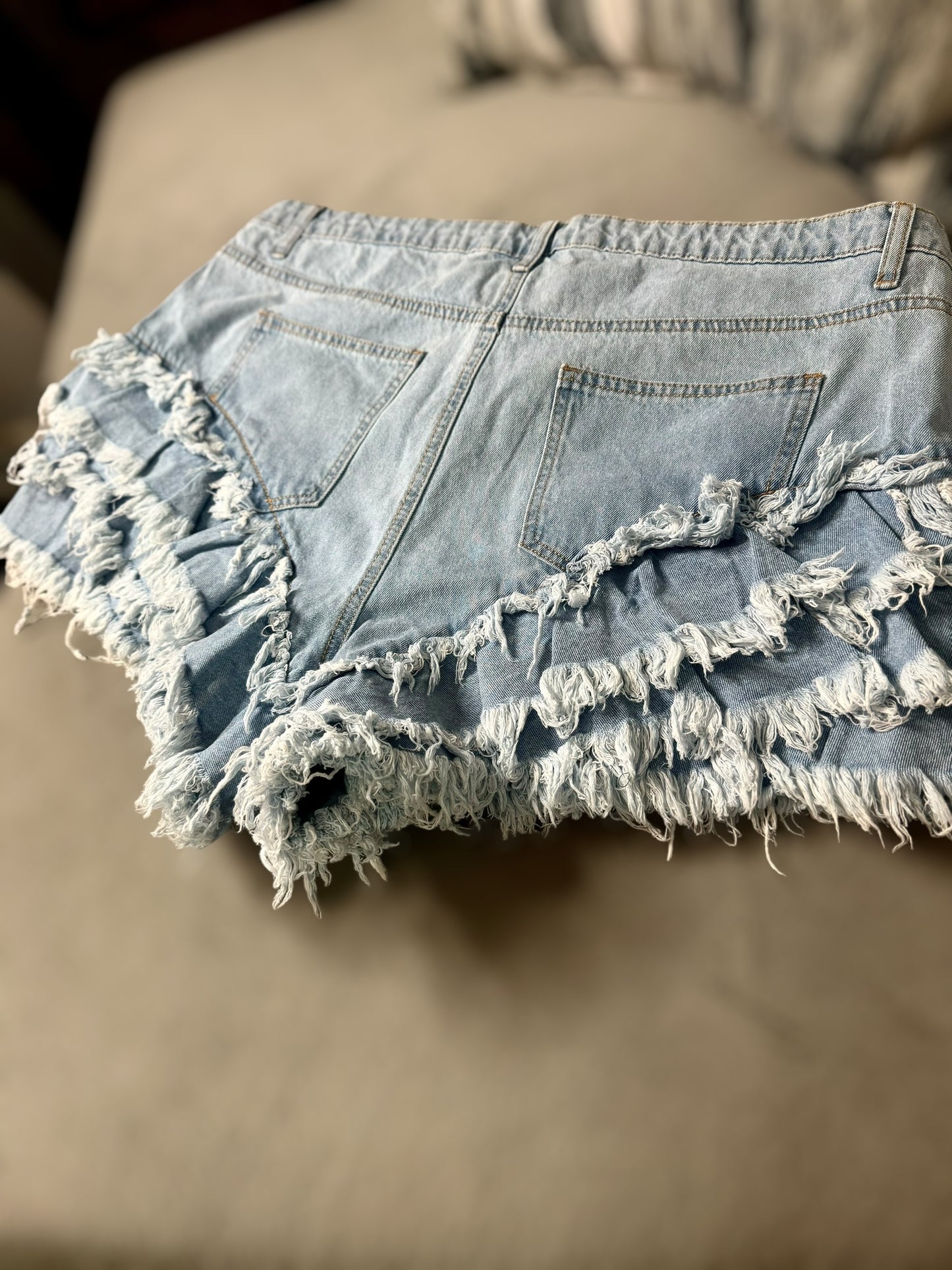 Distressed Layered Ruffle Shorts