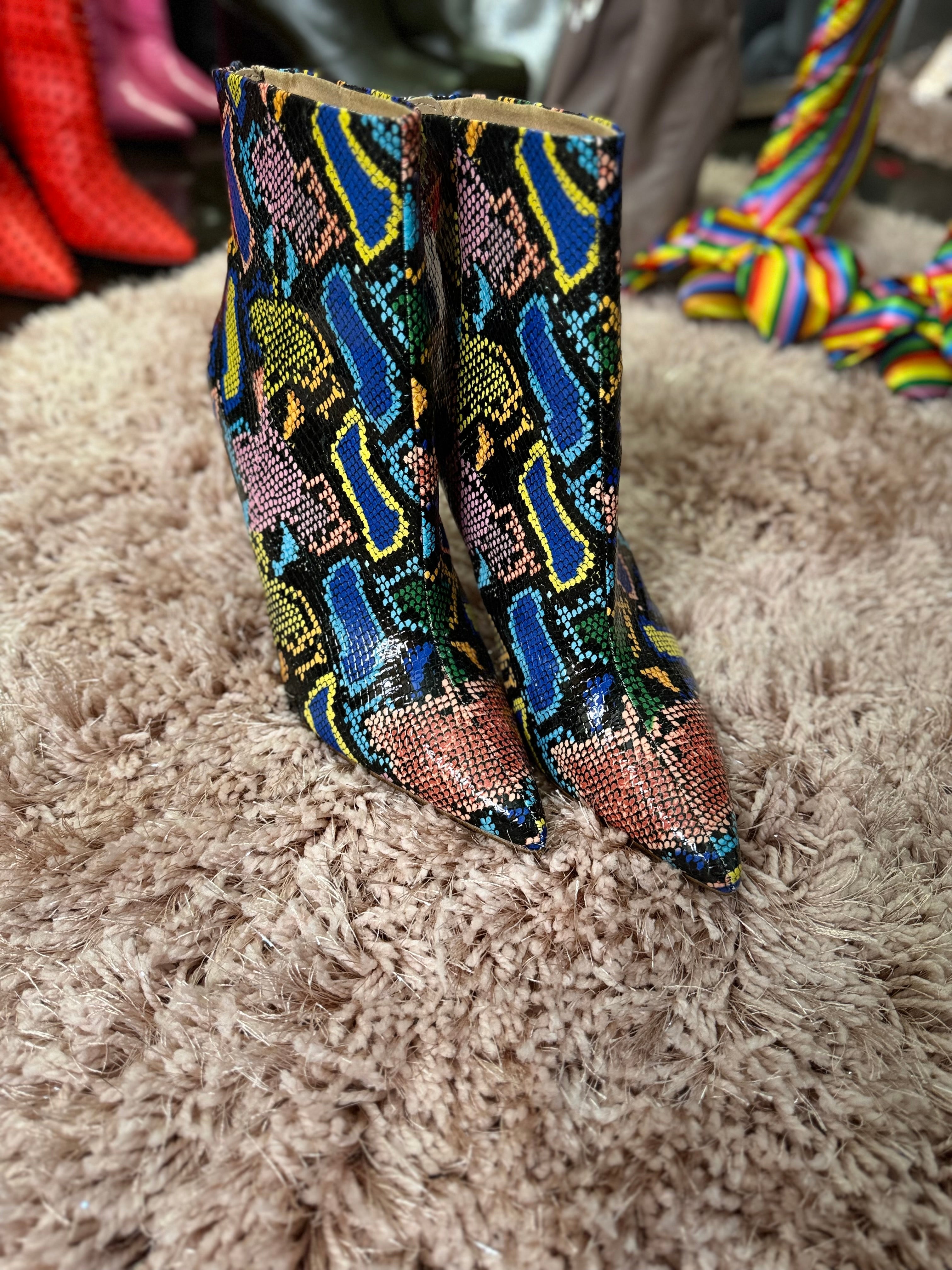 Multicolor snake print boots hotsell