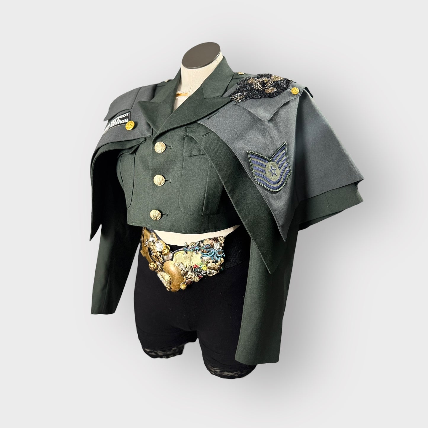 Military Couture Cropped Cape Jacket