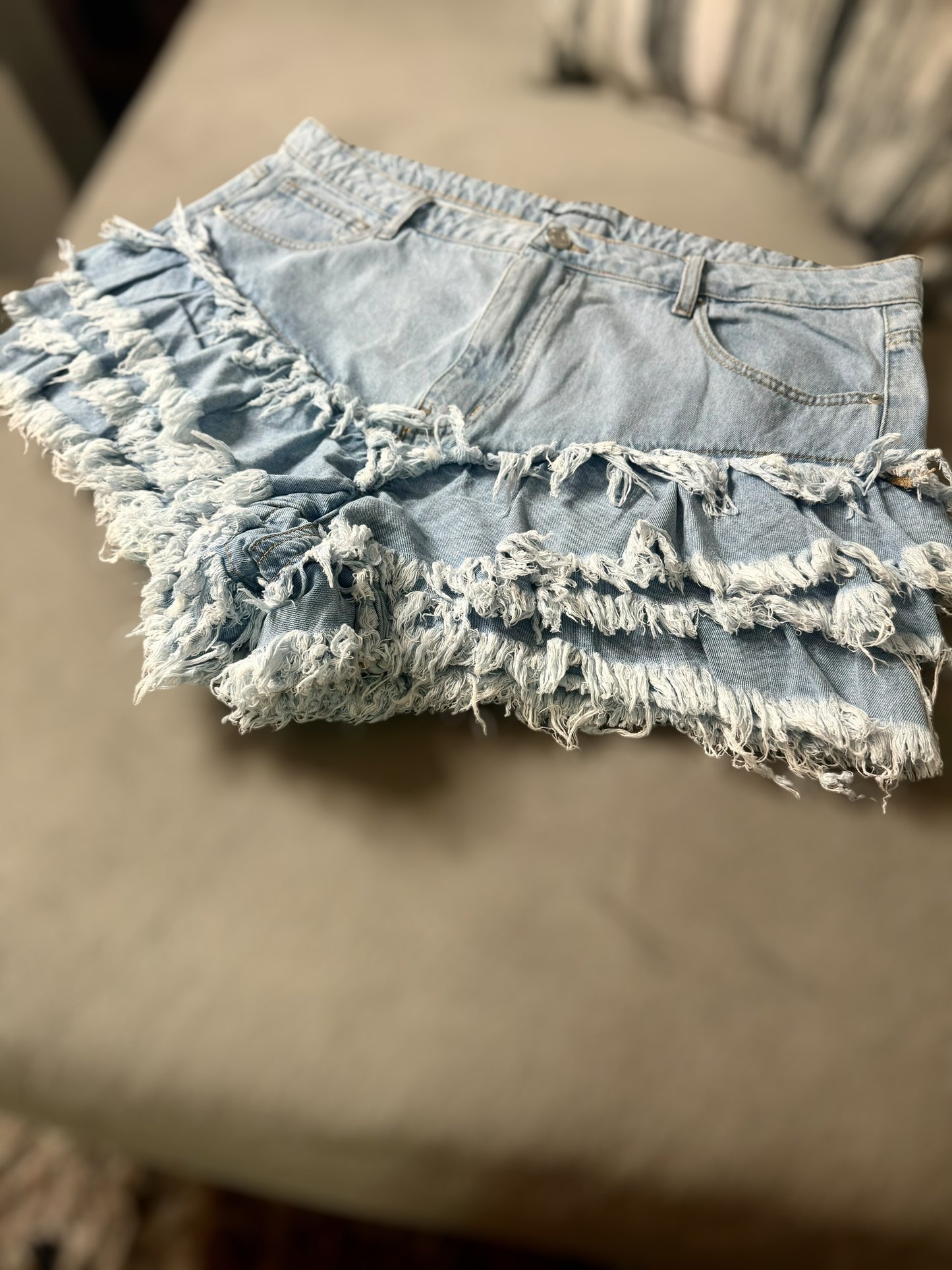 Distressed Layered Ruffle Shorts