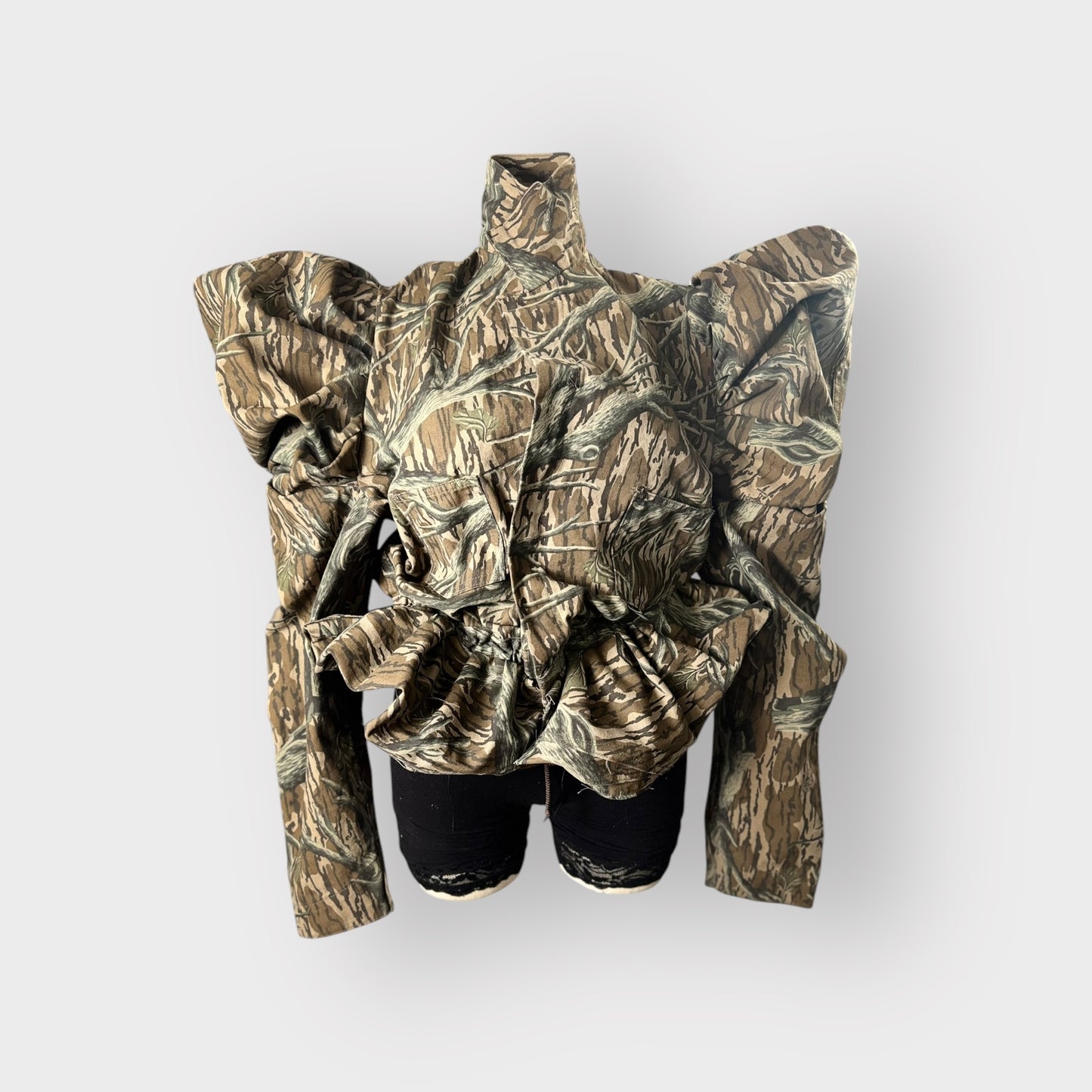 Tree Bark Peplum Bomber Jacket