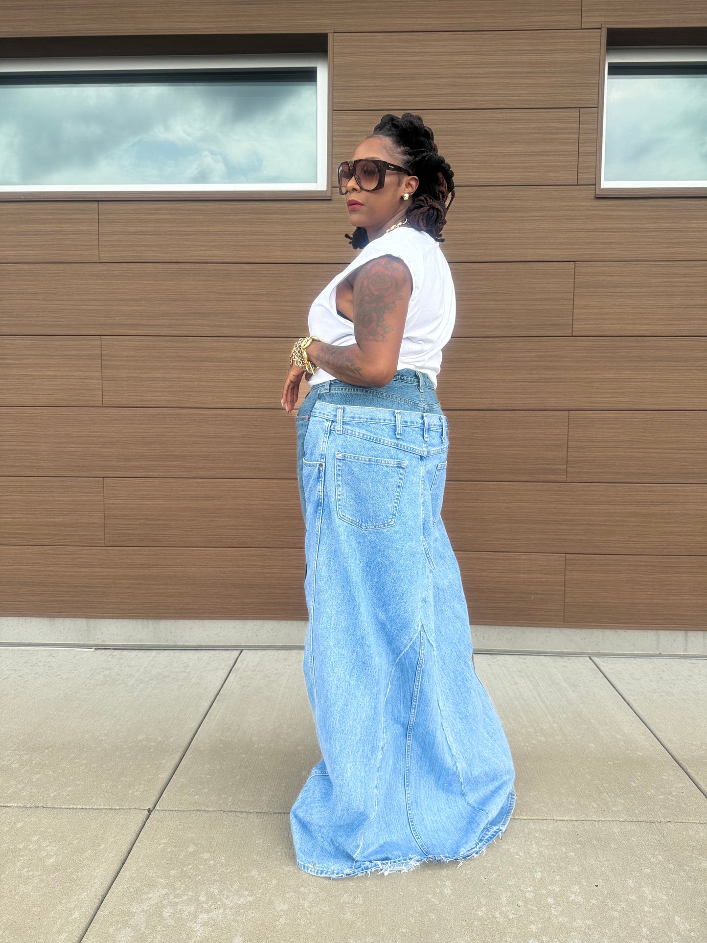 Avant-garde Couture Jeans with Fishtail Train