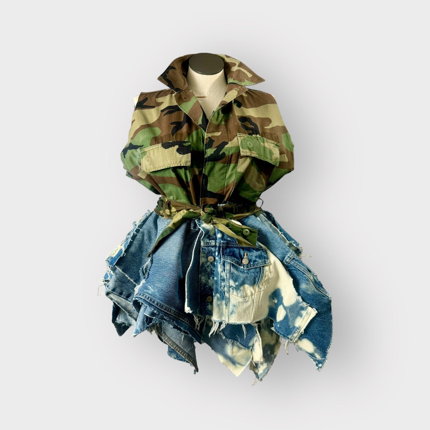 Mixed Camo n Denim Peplum