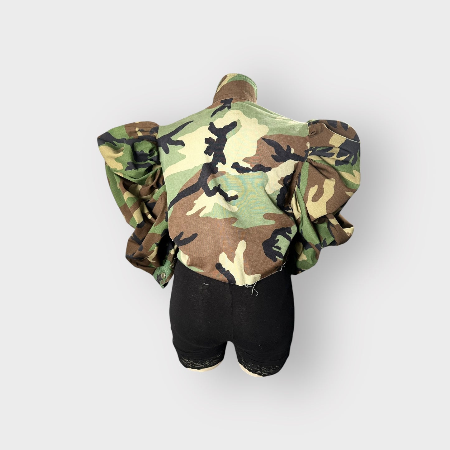 Cropped Camo Couture Puff Sleeve