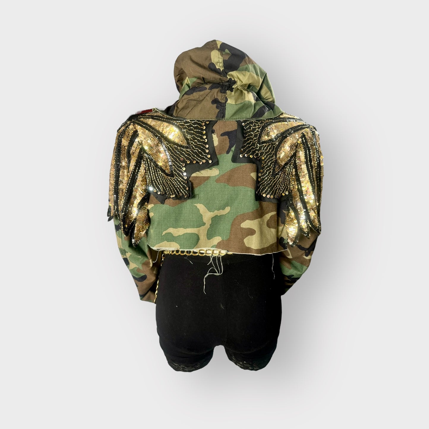 Camo Badd Cropped Sequin Hooded Jacket