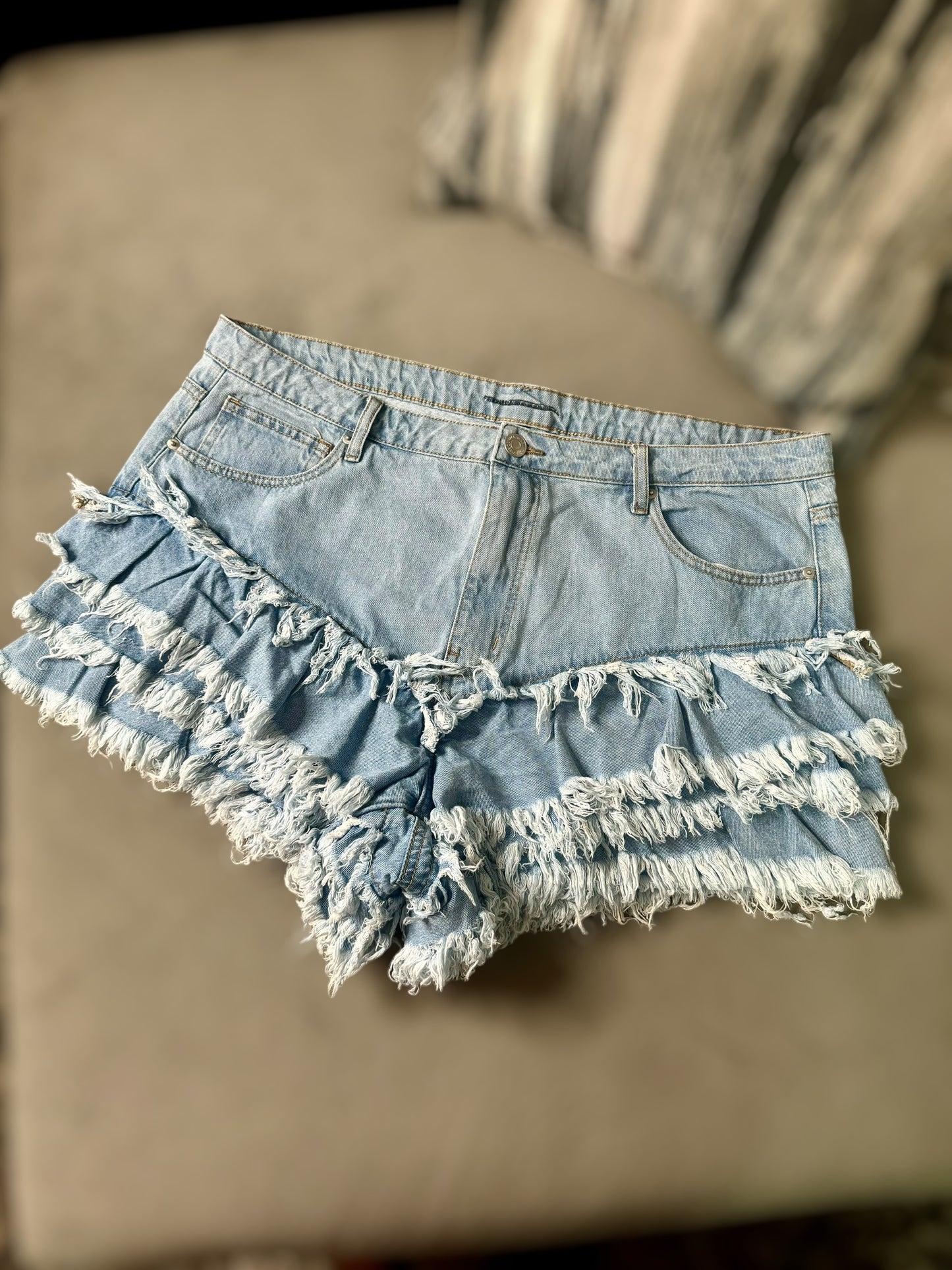 Distressed Layered Ruffle Shorts