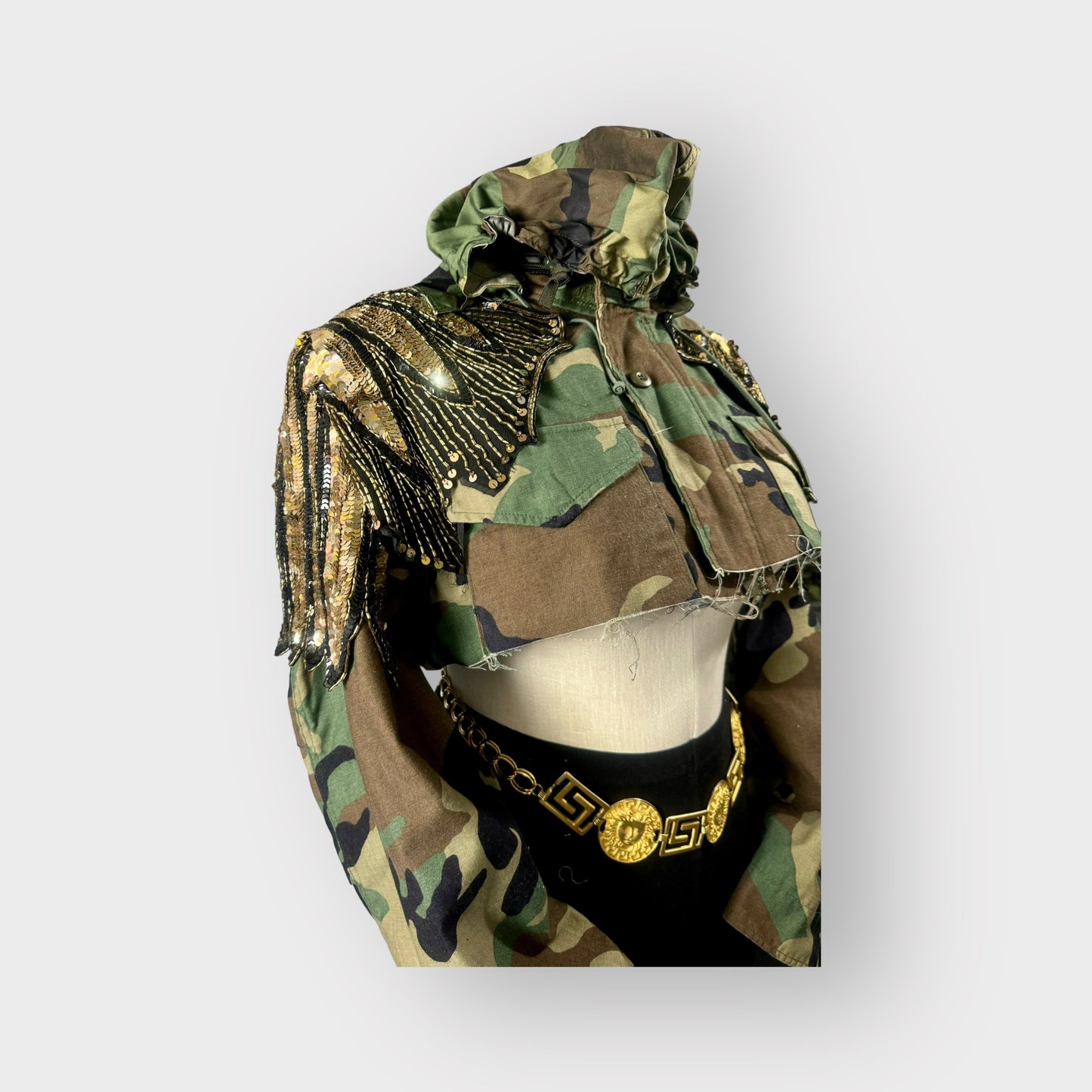 Camo Badd Cropped Sequin Hooded Jacket