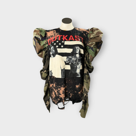 Distressed Street Style Camo Sleeve Tee