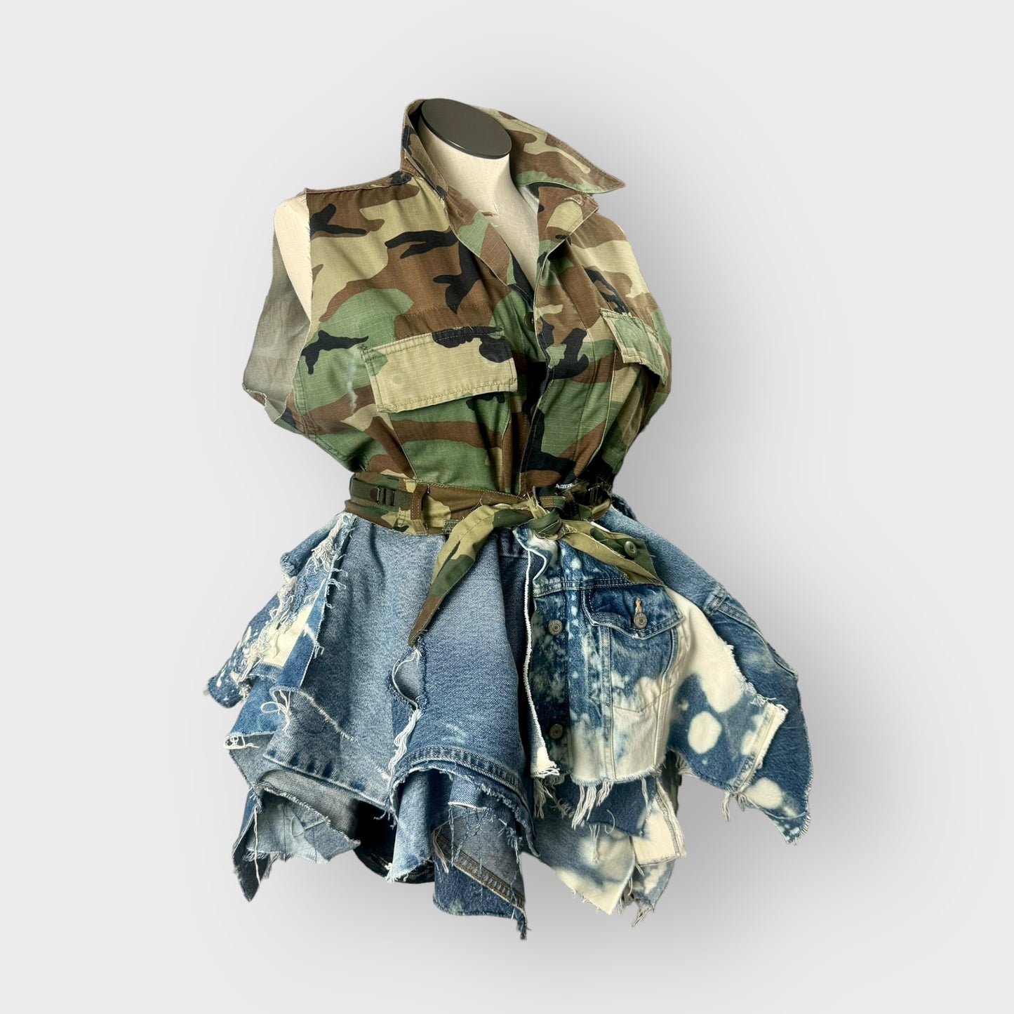 Mixed Camo n Denim Peplum