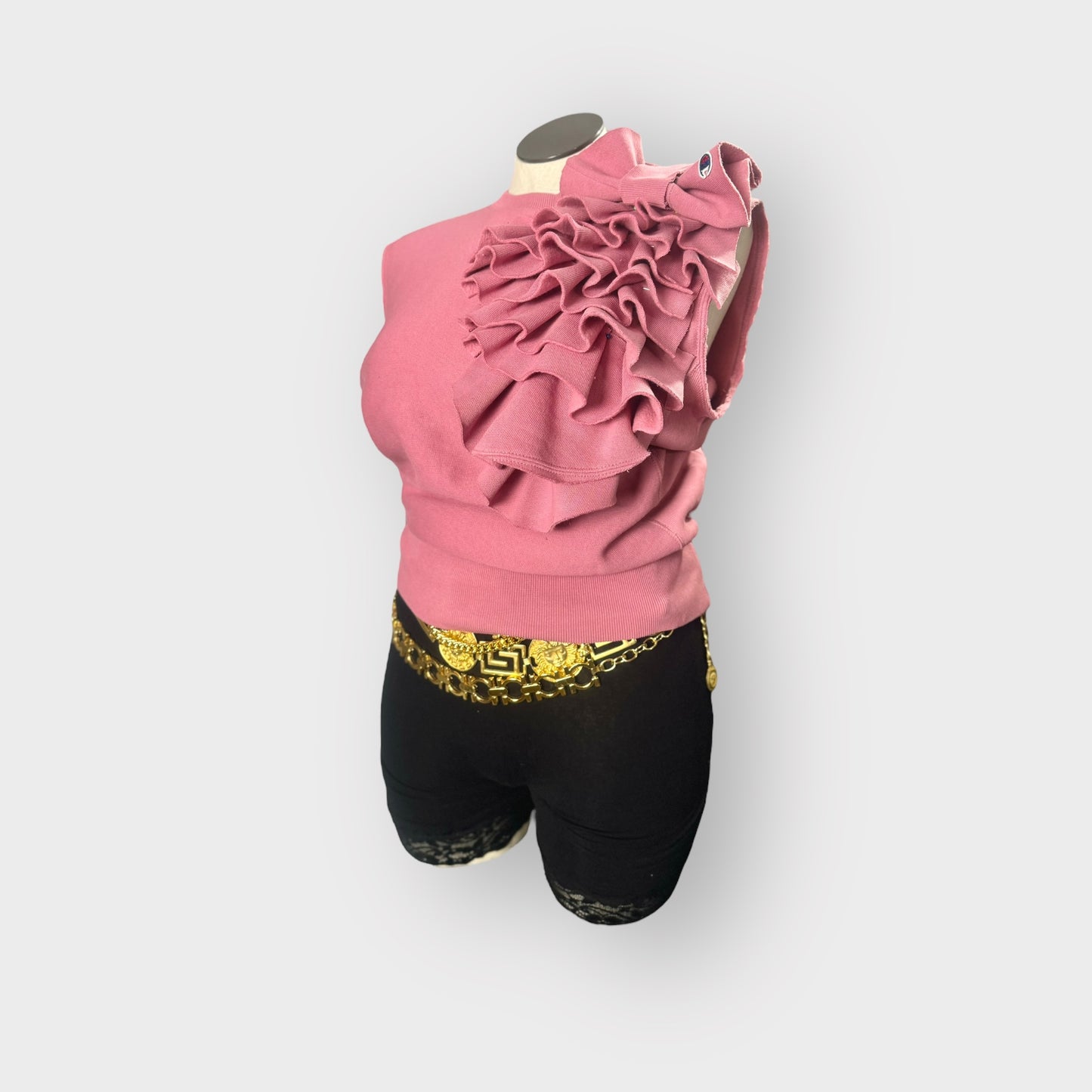 Bubblegum Pink Asym. Ruffle Crewneck