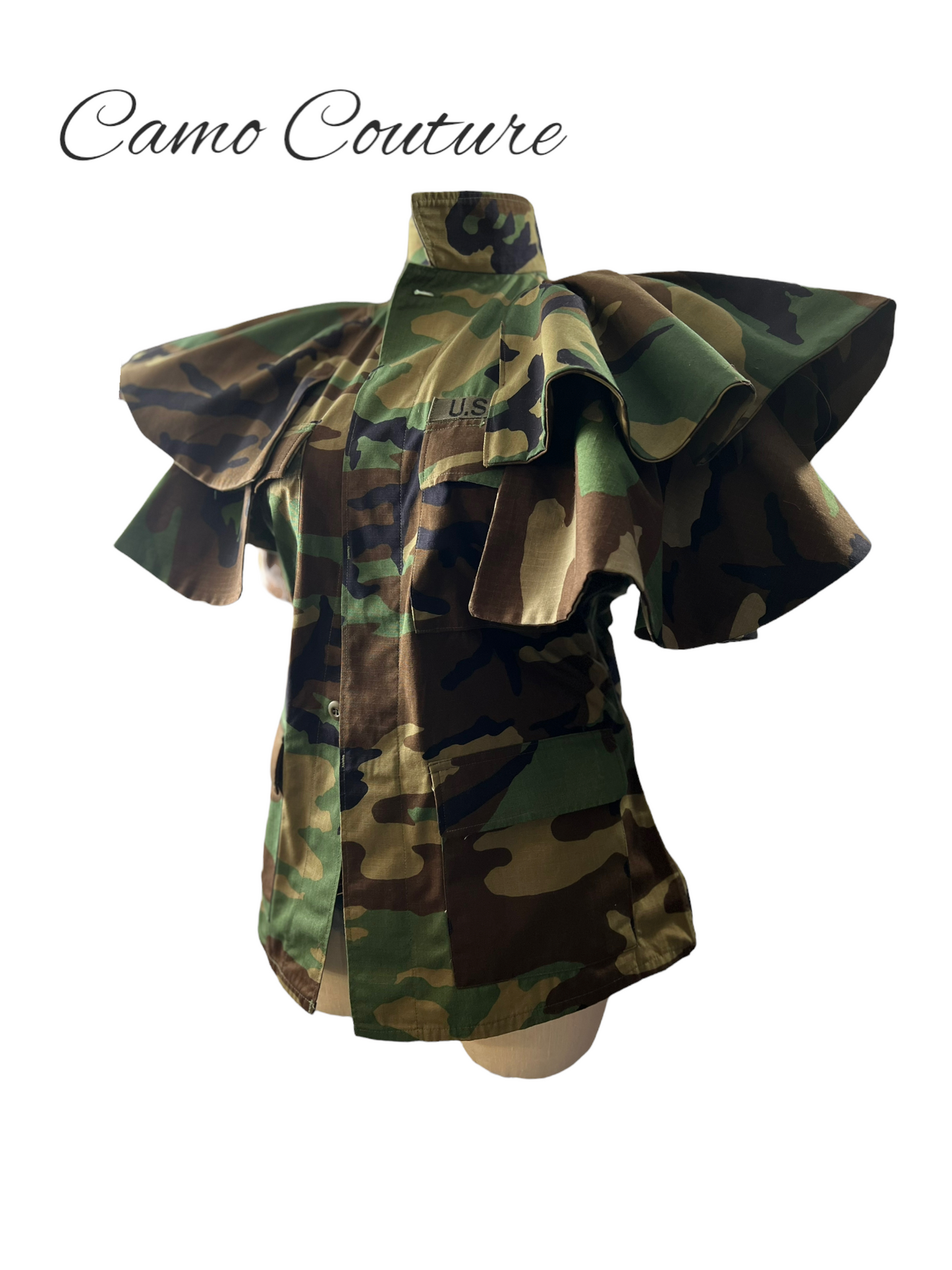 Camo Couture Flounce Sleeve Jacket